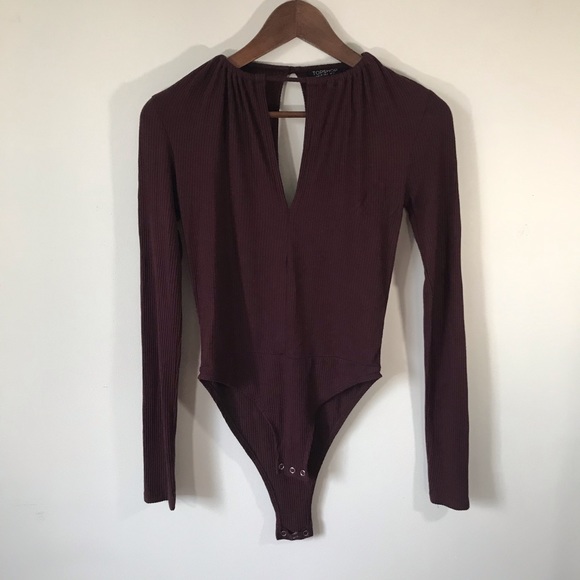Topshop Maroon Long Sleeve Keyhole Bodysuit - Picture 4 of 8